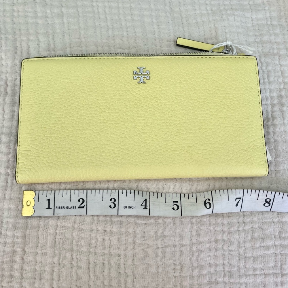 Tory Burch | NWT Blake ColorBlock Slim Envelope Wallet Yellow Pinefrost Silver - Picture 6 of 9